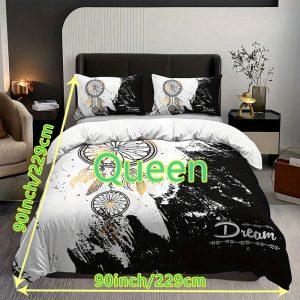 3pcs Duvet Cover Set, Black And White Dreamcatcher Print Bedding Set, Soft Comfortable Duvet Cover, For Bedroom, Guest Room (1*Duvet Cover + 2*Pillowcase, Without Core)