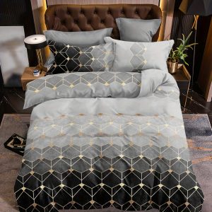 3pcs Luxe Geometric Marble Pattern Duvet Cover Set - Breathable Polyester, Zippered, Machine Washable - Elegant Golden Stamping, Multiple Colors Available - Twin/Full/Queen/King Sizes for All Seasons