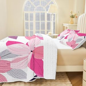 2/3pcs 2D Flat Various Sizes Offered Floral Bedspread Collection Pink And Purple Flower Bedding Ensemble Bed Cover Set Including 1 Bedspread And 1/2 Pillowcases Stylish Spring Valentine'S Day Decorative Bedding for Bedroom Decor The Top Choice for B