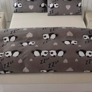 Warm, Relaxing, Quiet, And Comfortable Panda Gray Duvet Cover And Pillowcase 3pcs Set (Excluding Core), Polyester Set/2 Pillowcases/1 Duvet Cover/Student Bed/Double Bed/Full-Size Bed/King-Size Bed/Shrink-Resistant And Fade-Resistant - Soft And Skin