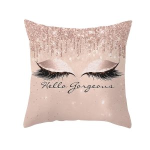 1pc Lashes 3D Printed Pattern Cushion Cover, Peach Fur Pillow Case, Square Pillow Case, Sofa Back Pillow Cover, Home Decor, Insert Not Included