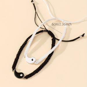 Two Pieces Best Friend Bracelets Adjustable Cord Yin And Yang Matching Bracelets for Bff Friendship Relationship Boyfriend Girlfriend Valentine'S Day Gift