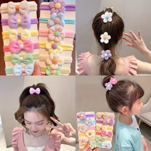 12pcs of New Cute And Sweet Flower Bow Elastic Hair Bands, Princess Hair Additions And Headwear