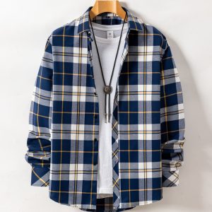 New Trendy Men'S Brushed Plaid Shirt Autumn And Winter Casual Jacket Outerwear Shirt