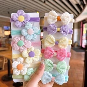 12pcs of New Cute And Sweet Flower Bow Elastic Hair Bands, Princess Hair Additions And Headwear