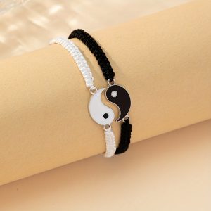Two Pieces Best Friend Bracelets Adjustable Cord Yin And Yang Matching Bracelets for Bff Friendship Relationship Boyfriend Girlfriend Valentine'S Day Gift
