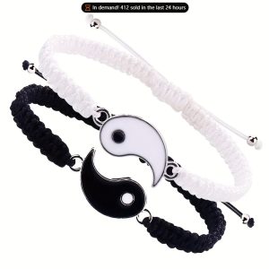 Two Pieces Best Friend Bracelets Adjustable Cord Yin And Yang Matching Bracelets for Bff Friendship Relationship Boyfriend Girlfriend Valentine'S Day Gift