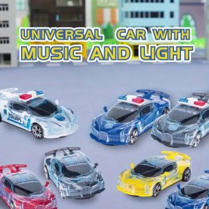 Colorful Glitter Toy Car with Lights, Music Police Vehicle Transparent Shell Toy Car, Omni-Wheel Children's Toys Novel Glow-in-the-Dark Gift Super Cool Birthday Present for Boys and Girls Ages 3-6