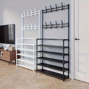 Dual-Purpose Coat And Shoe Storage Rack for The Entryway, Featuring a Space-Efficient Design with Four Layers in Black