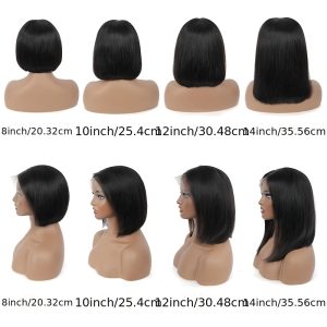 Wig with Bangs Human Hair Bob HD Lace Closure Front Human Hairy Straight Wigs Human Hair Glueless Ready to Wear and Go for Beginners Brazilian Human Hair for
