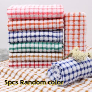 5 Large Cloths, Dishcloths, Table Cleaning Cloths, Random Color Plaid Napkins, Absorbent Wipes, Kitchen Cleaning Cloths, Cleaning Tools, Reusable Napkins, Tea Towels - Random Colors for Kitchen, Dining Room And Living Room