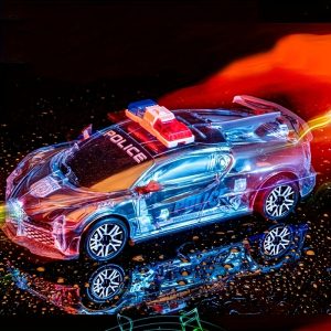 Colorful Glitter Toy Car with Lights, Music Police Vehicle Transparent Shell Toy Car, Omni-Wheel Children's Toys Novel Glow-in-the-Dark Gift Super Cool Birthday Present for Boys and Girls Ages 3-6