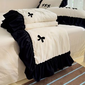1pc High-End Elegant Bow Towel Summer Quilt, Summer Quilt Down Duvet Cover, Polyester, with Ruffle