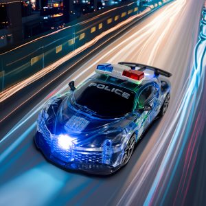 Colorful Glitter Toy Car with Lights, Music Police Vehicle Transparent Shell Toy Car, Omni-Wheel Children's Toys Novel Glow-in-the-Dark Gift Super Cool Birthday Present for Boys and Girls Ages 3-6