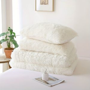Fluffy Fuzzy Plush Comforter Set, 2/3pcs Winter Faux Fur Warm Soft Fuzzy Plush Bedding Comforter Set