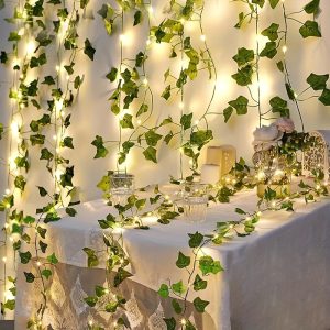 1M Charming Green Artificial Ivy String Lights, Indoor String Lights, Festive Mood Lights, Fairy Lights, Party Decoration Lights, Battery-Powered, Suitable for Indoor/Outdoor Decoration, Ideal for Weddings, Balconies, Anniversaries
