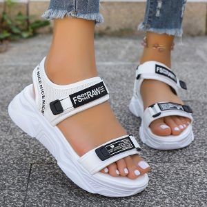 Women's Platform Sandals with Thick Sole Height - Adjustable Tape Closure Open-Toe Summer Beach Shoes, Thick Platform Heel & Sole Suitable for Casual, Dressy Outfits - Height Increase & Stability, Women Shoes