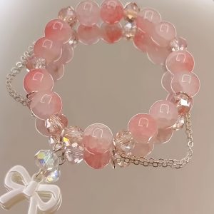 4pcs Elegant Winter Women's Butterfly Beaded Bracelet, Ins-Trend Sweet Exploding Flower Glass Bow Bracelet for Students and Best Friends, Fashionable Y2K Style Jewelry Accessory, Suitable as a Romantic Birthday Gift, Valentine's Day Gift