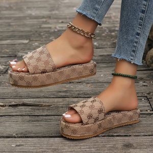 Women's Floral Pattern Sandals, Platform Slip On Summer Vacation Slides, Casual Home Walking Slides