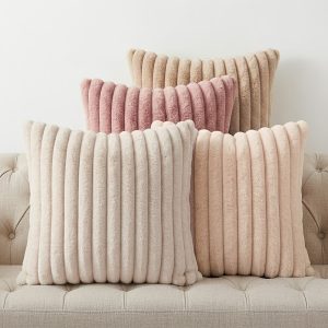 4pcs, Faux Fur Plush Decorative Throw Pillow Covers, 40.64cm*40.64cm/45.72cm*45.72cm/50.8cm*50.8cm, Square Morandi Color Cushion Covers, Spring Summer Modern Soft Fuzzy Striped Pillowcases, Suitable for Bedding Sofa Living Room Couch Car