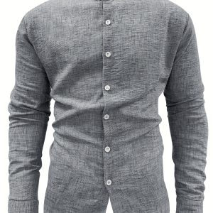 [Yulemi OBM] Men'S Long Sleeve Stand Collar Shirt - Breathable Casual Shirt Suitable for Autumn Leisure And Formal Occasions, Suitable for Beach, Office And Semi-Formal Occasions - Wrinkle-Resistant And Easy to Care For, Various Styles, Regular Fit