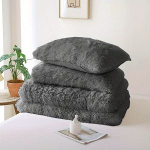 Fluffy Fuzzy Plush Comforter Set, 2/3pcs Winter Faux Fur Warm Soft Fuzzy Plush Bedding Comforter Set
