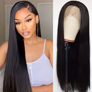 13x4 Lace Frontal Black Straight Wig Glueless Lace Front Wig Long Black Synthetic Wig for Women Natural Daily Party Wig
