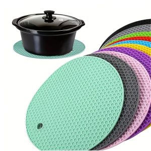 4pcs Multifunctional Round Heat-Resistant Silicone Coasters, Non-Slip Pot Holders, Table Placemats, Dining Accessories, Picnic Blanket