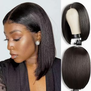 Short Straight Bob Wig Made from Human Hair with a 13X4 Lace Front And Transparent Lace Frontal