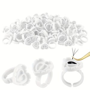 20pcs Heart-Shaped Eyelash Glue Rings, Hypoallergenic Eyelash Extension Tools, Allergy-Free Durable Eyelash Glue Bases, Non-Toxic Soft Finger Rings for Eyelash Application Tools