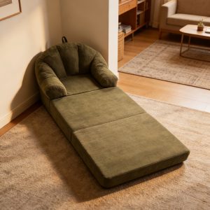 Convertible Folding Lazy Sofa Bed, All Sponge Filled, Soft Corduroy Lounge Chair, Portable Sleeper Couch for Small Spaces, Bedroom, Living Room, Dorm