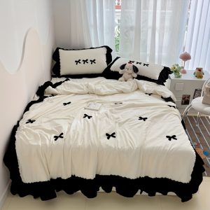 1pc High-End Elegant Bow Towel Summer Quilt, Summer Quilt Down Duvet Cover, Polyester, with Ruffle