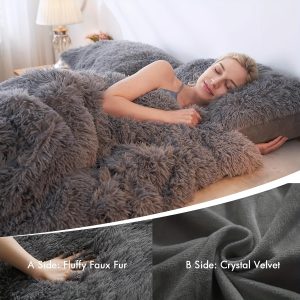 Fluffy Fuzzy Plush Comforter Set, 2/3pcs Winter Faux Fur Warm Soft Fuzzy Plush Bedding Comforter Set