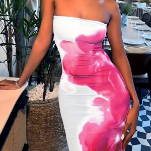 Women'S Elegant Floral Gradient Print Off-Shoulder Fitted Mini Dress for Summer