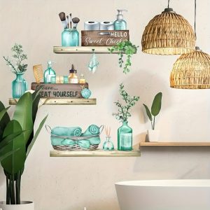 1pc Green Bathroom Decor Home Sticker, Green Vase and Makeup Brush Holder Decal for Arranging Family Bathrooms, Toilet Vanity Stickers