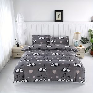 Warm, Relaxing, Quiet, And Comfortable Panda Gray Duvet Cover And Pillowcase 3pcs Set (Excluding Core), Polyester Set/2 Pillowcases/1 Duvet Cover/Student Bed/Double Bed/Full-Size Bed/King-Size Bed/Shrink-Resistant And Fade-Resistant - Soft And Skin