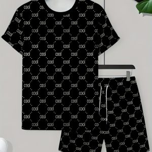 Men'S Casual Two-Piece Summer Set Featuring a Round Neck Short-Sleeve T-Shirt with Letter Print And Drawstring Waist Shorts