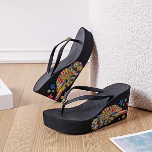 Summer New Women'S Thick Sole Wedge Flip-Flops, Comfortable Footwear for Home And Travel, Women Shoes