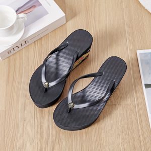 Summer New Women'S Thick Sole Wedge Flip-Flops, Comfortable Footwear for Home And Travel, Women Shoes