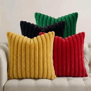 4pcs, Faux Fur Plush Decorative Throw Pillow Covers, 40.64cm*40.64cm/45.72cm*45.72cm/50.8cm*50.8cm, Square Morandi Color Cushion Covers, Spring Summer Modern Soft Fuzzy Striped Pillowcases, Suitable for Bedding Sofa Living Room Couch Car