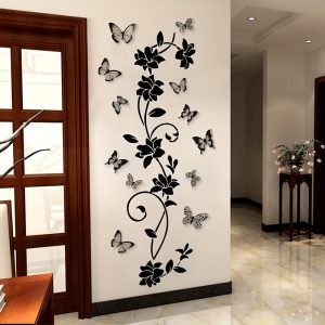1pc of Pure Black Floral Butterfly Bathroom Door Sticker, Bathtub Sticker, Self-Adhesive Wall Sticker for Bedroom Background Wall