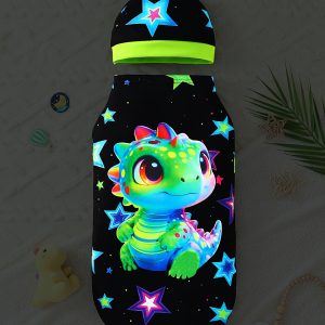 Boys' Glow-in-the-Dark Dinosaur Newborn Anti-Startle Casual Sack, Soft and Skin-Friendly Swaddle with Star-Patterned Hood, All-Season Universal Child Security and Comfort Sleeping Bag, Anti-Kick Blanket for 0-6 Months Babies, Comfortable Casual Aid