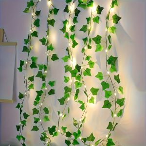 1M Charming Green Artificial Ivy String Lights, Indoor String Lights, Festive Mood Lights, Fairy Lights, Party Decoration Lights, Battery-Powered, Suitable for Indoor/Outdoor Decoration, Ideal for Weddings, Balconies, Anniversaries