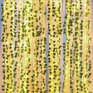 1M Charming Green Artificial Ivy String Lights, Indoor String Lights, Festive Mood Lights, Fairy Lights, Party Decoration Lights, Battery-Powered, Suitable for Indoor/Outdoor Decoration, Ideal for Weddings, Balconies, Anniversaries