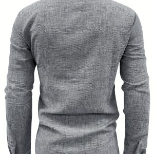 [Yulemi OBM] Men'S Long Sleeve Stand Collar Shirt - Breathable Casual Shirt Suitable for Autumn Leisure And Formal Occasions, Suitable for Beach, Office And Semi-Formal Occasions - Wrinkle-Resistant And Easy to Care For, Various Styles, Regular Fit