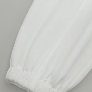 Women's White Wide-Leg Jogger Pants with Elastic Cuff - Loose-Fit Winter Warmth, Embellished Casual Track Pants Suitable for Fall/Winter, Machine Washable Comfortable Trousers