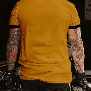Men's Bright Yellow Ant Print T-Shirt - 100% Polyester Breathable Moisture-Wicking Fabric, Round Neck Short Sleeve, Regular Fit Casual Tee with Smooth Texture for All-Season Wear