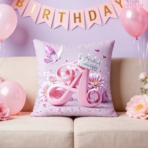 1pc Pink Princess Letter A Pillow Cover with Crown & Butterfly Pattern - Zipper Closure Cushion Case Suitable for, Wedding, Birthday Party Decor, Machine Washable Pink Bedding for Room, Sofa, Balcony, 2D Flat