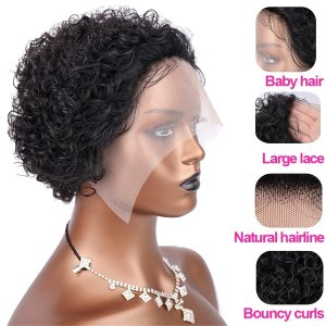 Yolami Pixie Cut Short Curly 13x1 Transparent HD Lace Front Wigs Brazilian Human Hair Pre Plucked Curly Wigs 150% Density