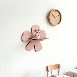 2D Flat Bohemian Style Pink-Purple Wall Shelf - Adjustable Wooden Display Rack for Home Decor, Living Room Plants, and Holiday Gifts, Adjustable Wall Shelf, Plant Wall Decor, Bohemian Wall Shelf, Pink-Purple Storage Rack, 2D Flat